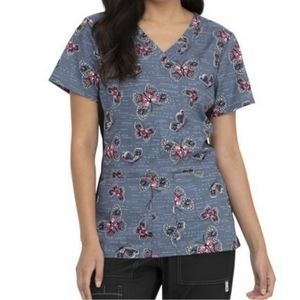 Medical nurses scrubs top butterfly  stretch sides fitted